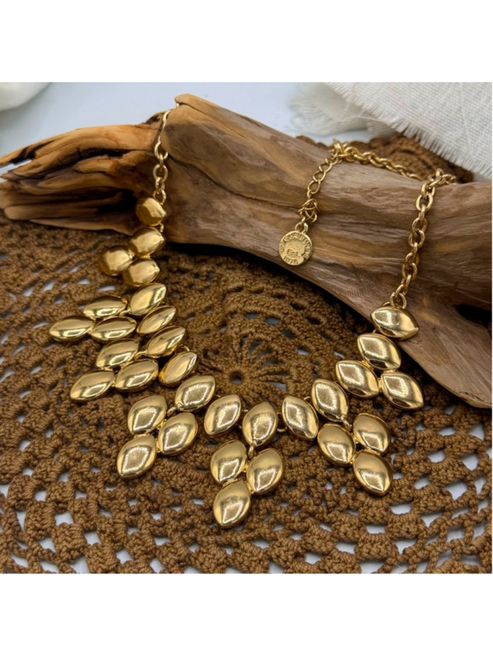 Vintage Liz Claiborne Teardrop Gold Metal Drop Tassel Beaded Necklace 16”,2”